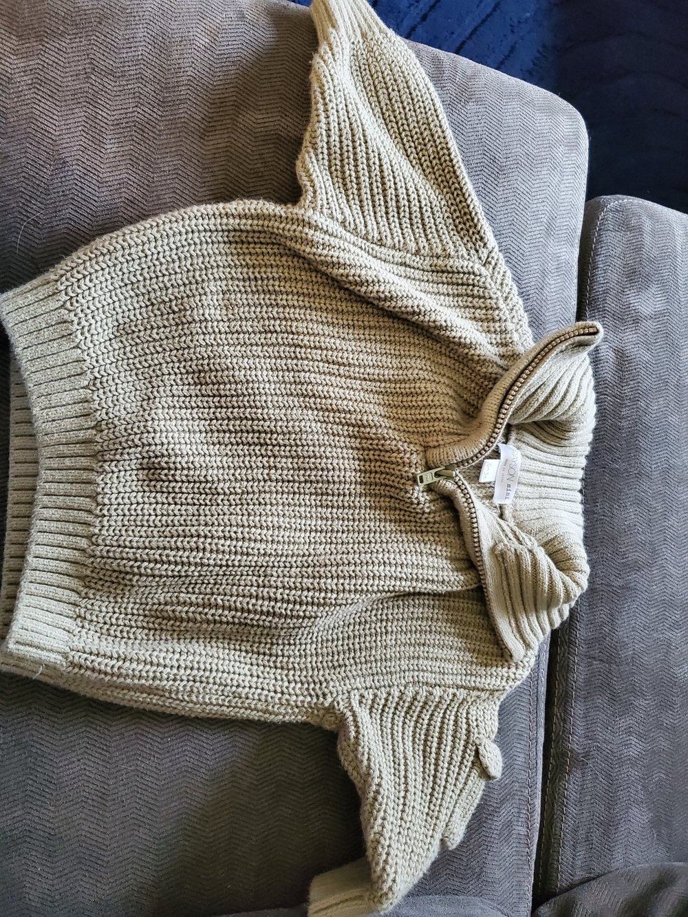 Chunky Knit Half-Zip Sweater in Beige
